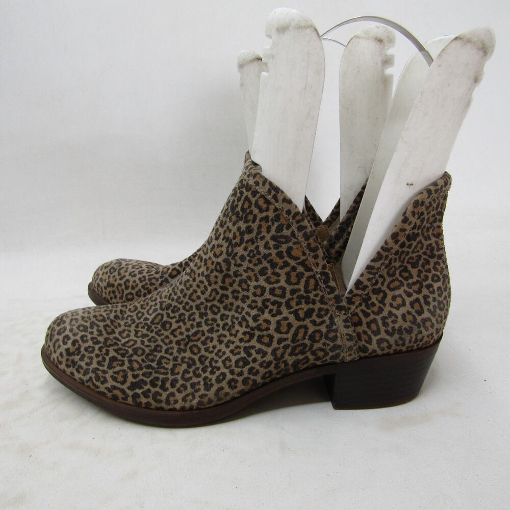 Lucky Brand Womens Size 6 M Brown Cheetah Leather Zip Ankle Fashion Boots Bootie
